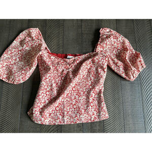 Women's Abercrombie & Fitch Floral Print Blouse Top Size XS Red White
